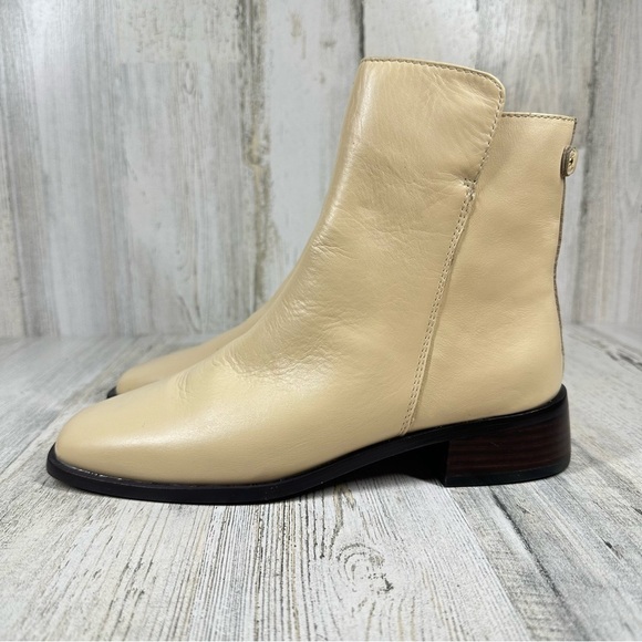 Sam Edelman Women's Thatcher Beige Leather Square Toe Ankle Boots #1076 - Picture 1 of 10